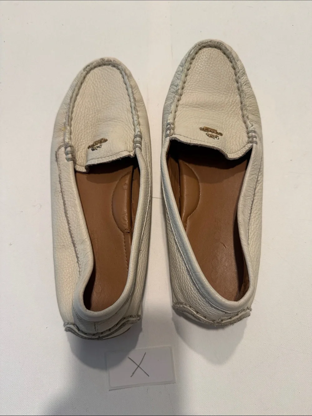 Coach Women's Cream Pebbled Leather Driving Loafers